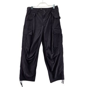 BDG Baggy Cargo Pants Womens 30 Black Lightweight High Rise Drawstring At Ankles